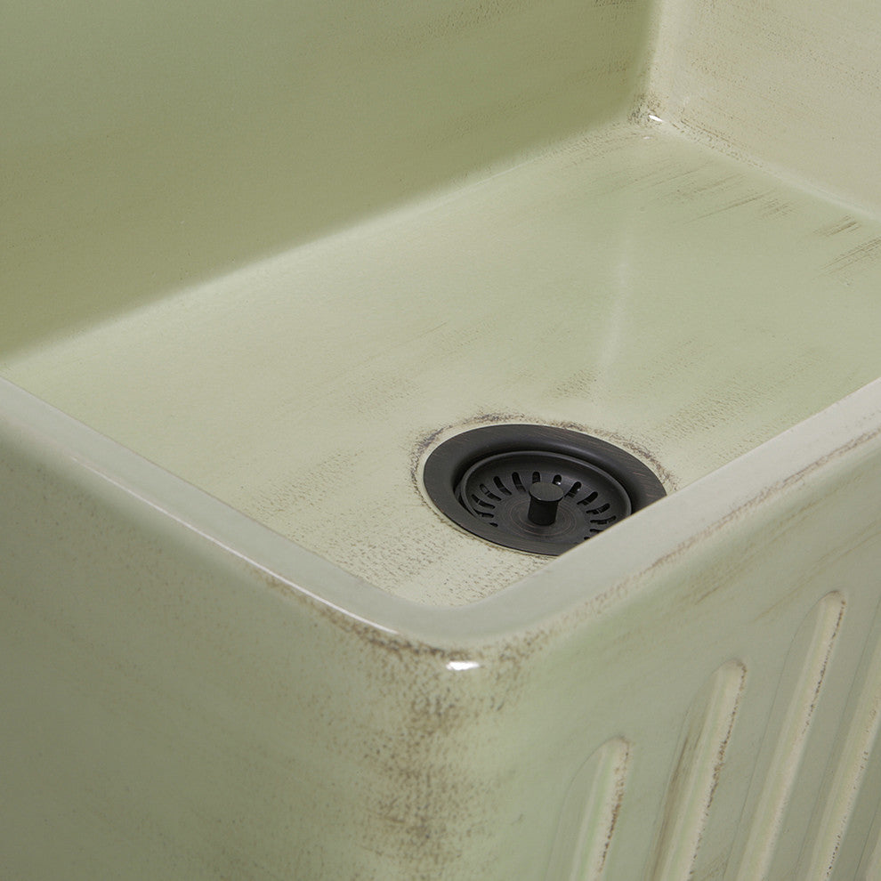 Nantucket Sinks Farmhouse Fireclay Sink, Shabby Green Finish, 30"