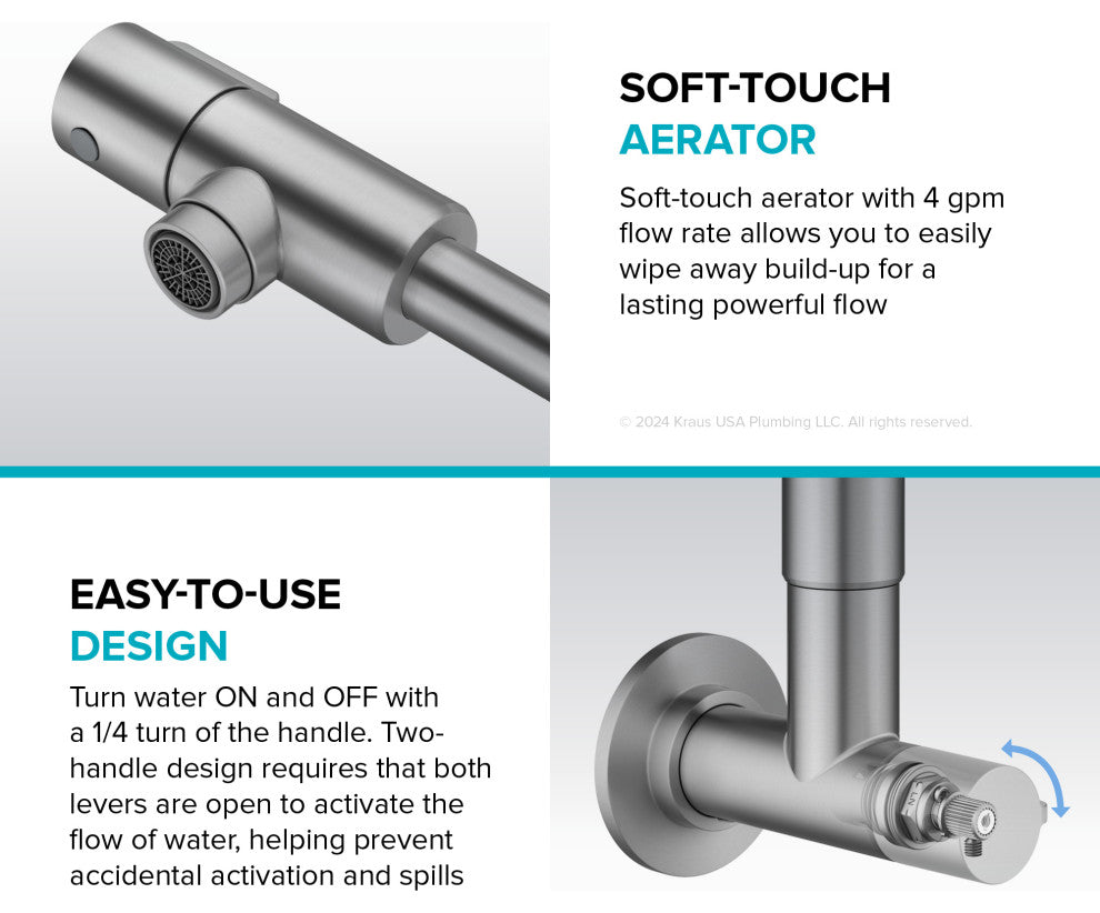 KRAUS Bolden 2 Handle Wall Mount Pot Filler Faucet, Retractable Arm, SFS