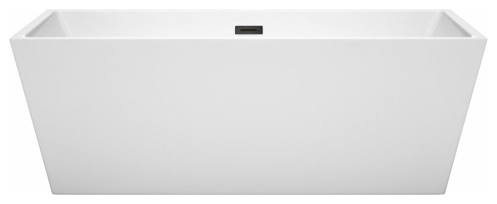 Sara 67" Freestanding White Bathtub, Matte Black Drain and Overflow Trim