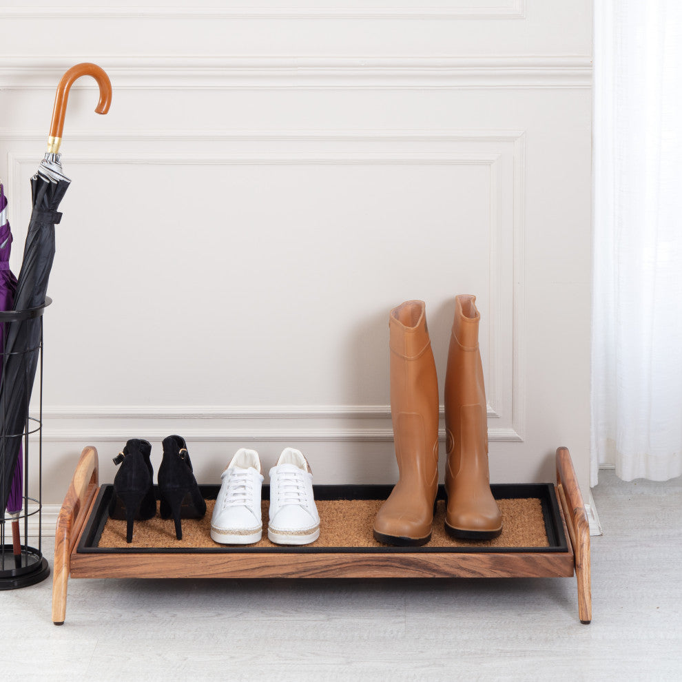 Single-Tier Natural Stand With 3-Pair Rubber Boot Tray Smoked Oak