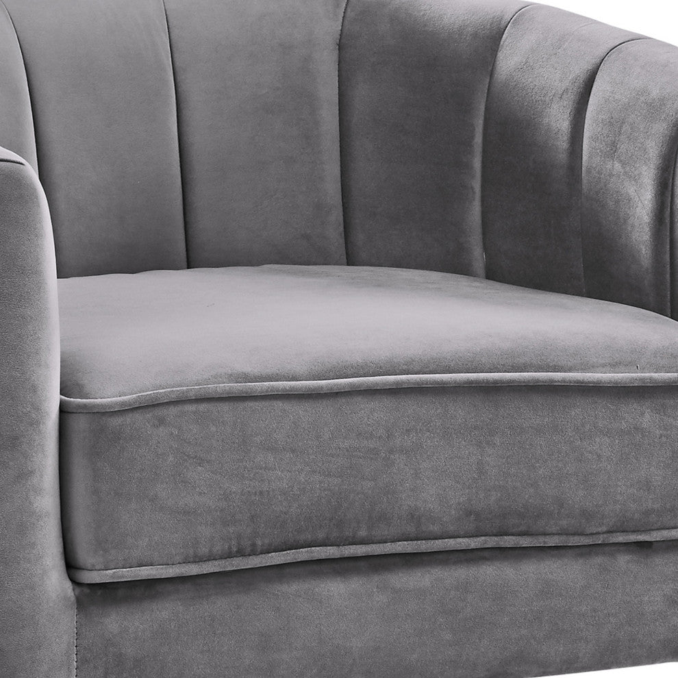 Benzara BM236857 18" Velvet Upholstered Curved Modern Accent Chair, Gray