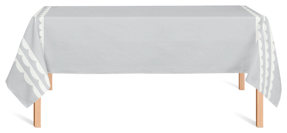 Scalloped Border Gray White 2 58x102 Tablecloth