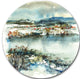 Blue Winter Lake Watercolor, Landscape Painting Disc Metal Artwork, 11"