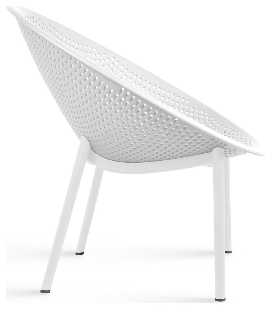 Modern Plastic Lounge Chair Perforated Egg Shaped Seat for Indoor/Outdoor, White