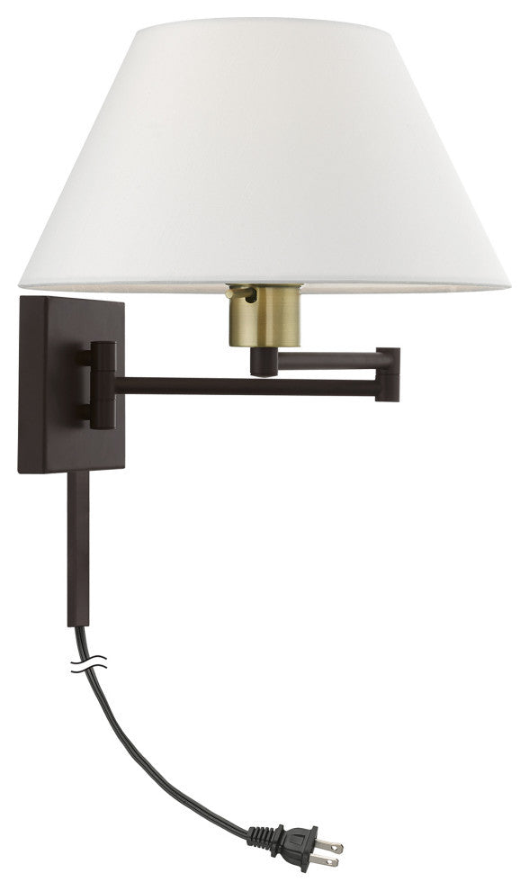 1 Light Bronze With Antique Brass Accent Swing Arm Wall Lamp