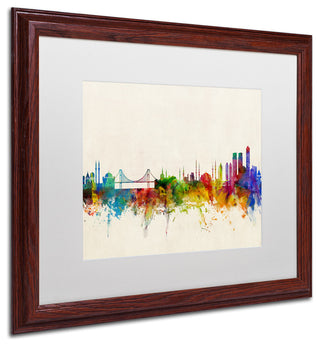 "Istanbul, Turkey Skyline" Matted Framed Canvas Art by Michael Tompsett