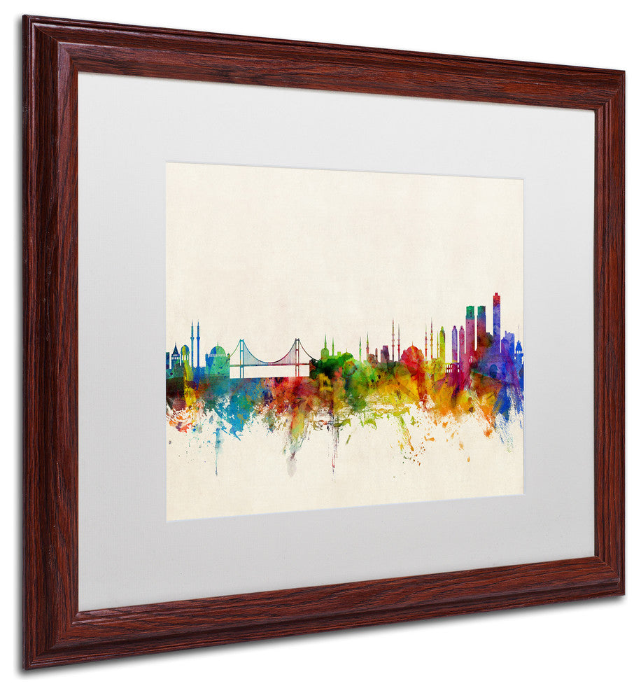 "Istanbul, Turkey Skyline" Matted Framed Canvas Art by Michael Tompsett