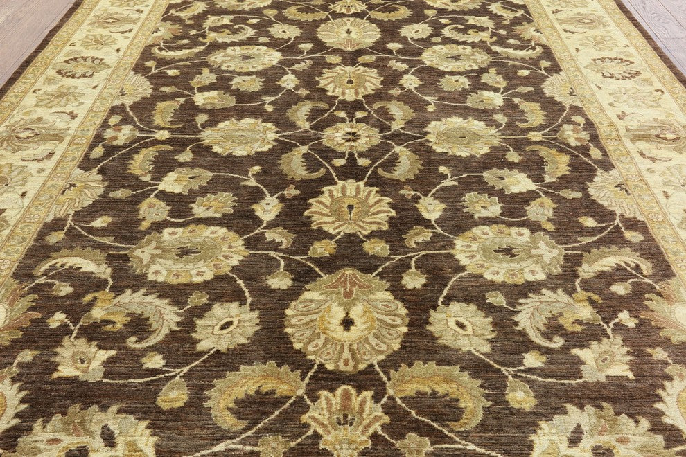 Handmade Peshawar Chobi Floral Brown Hand-Knotted Oriental Wool Rug, 8'x10'