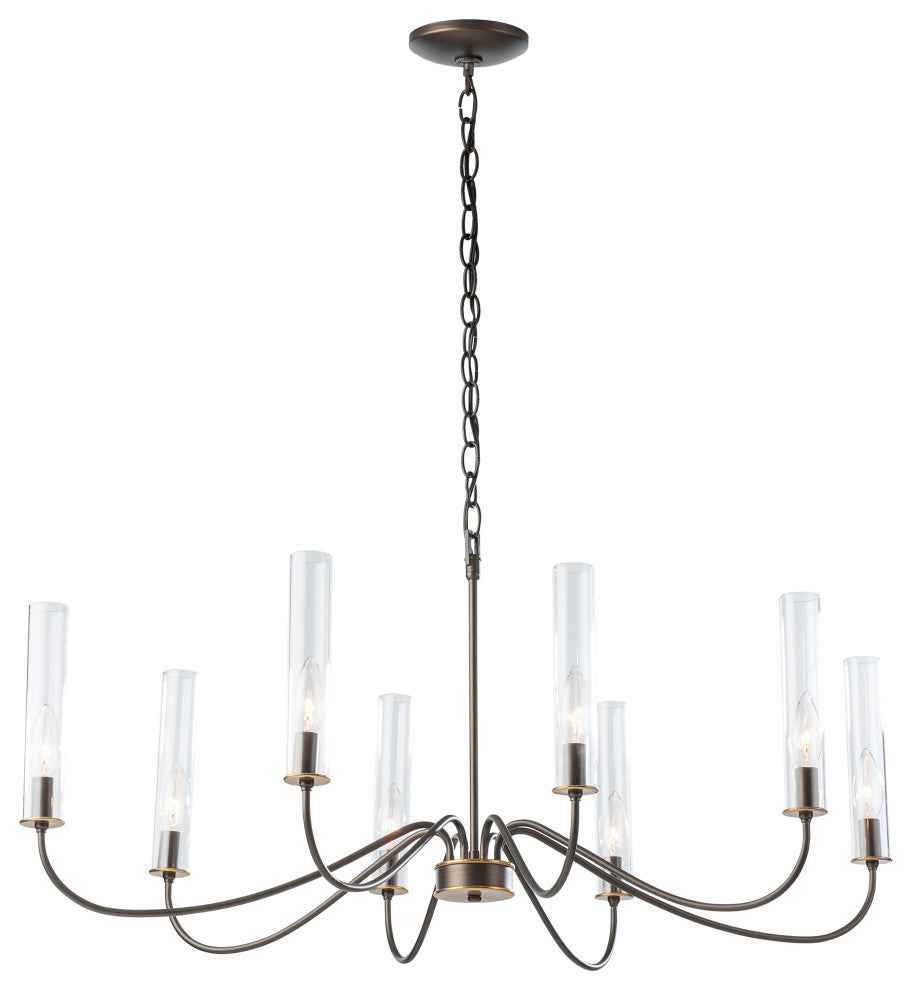 Grace 8 Arm Chandelier, Dark Smoke Finish, Brass Accents, Clear Glass