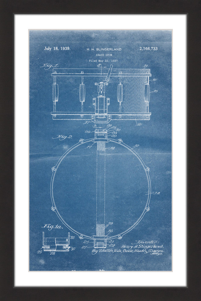 "Snare Drum 1939 Blueprint" Framed Painting Print