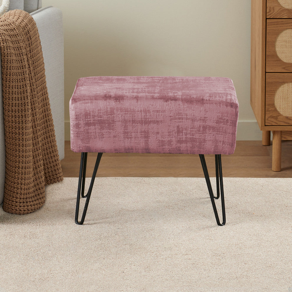 Textured Velvet Ottoman, Withered Rose