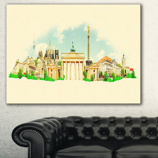 "Berlin Panoramic View" Cityscape Watercolor Canvas Print, 40"x20"