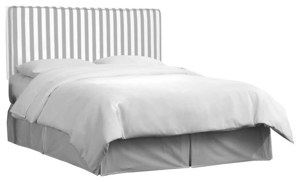 Cassidy Box Seam Headboard, Canopy Stripe Storm and Twill, Queen