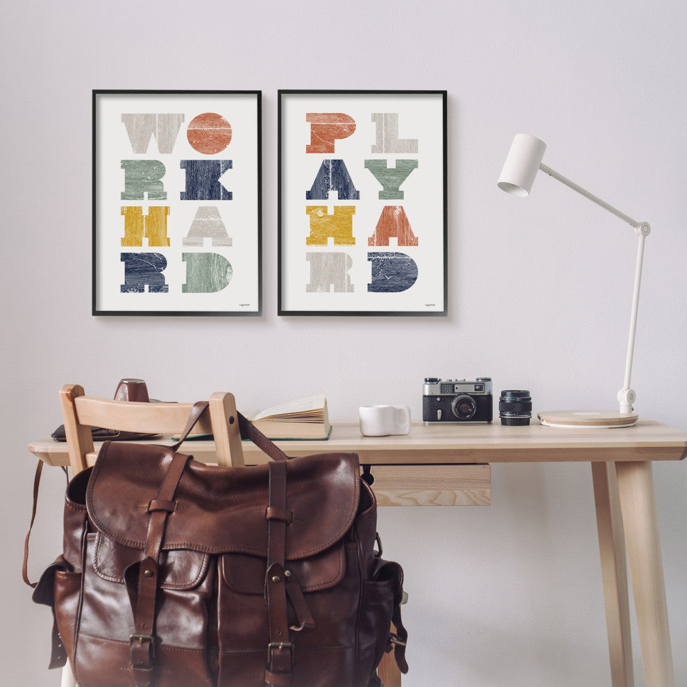 Work Hard Play Hard Phrase Children's Block Typography,2pc, each 16 x 20