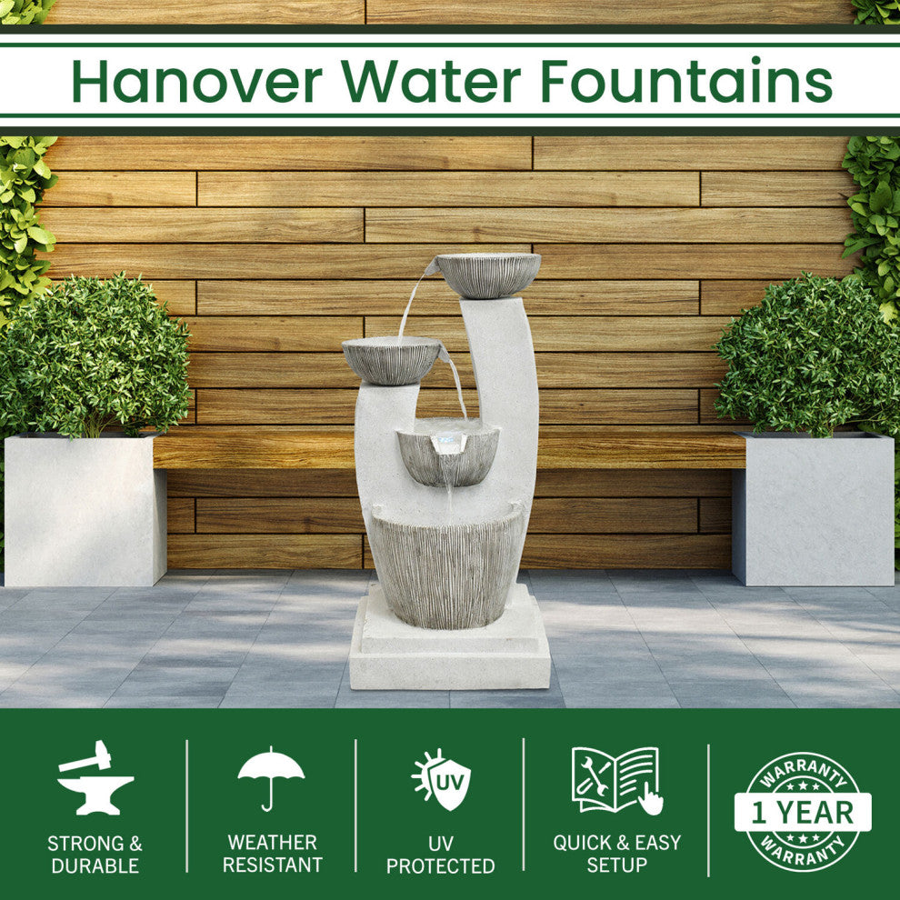 32.5" Contemporary Basin Indoor/Outdoor Garden Fountain, LED Lights