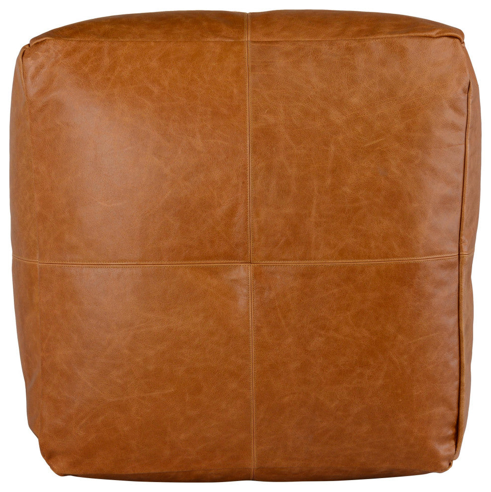 Cheyenne Genuine Leather 24" Square Brown Pouf by Kosas Home