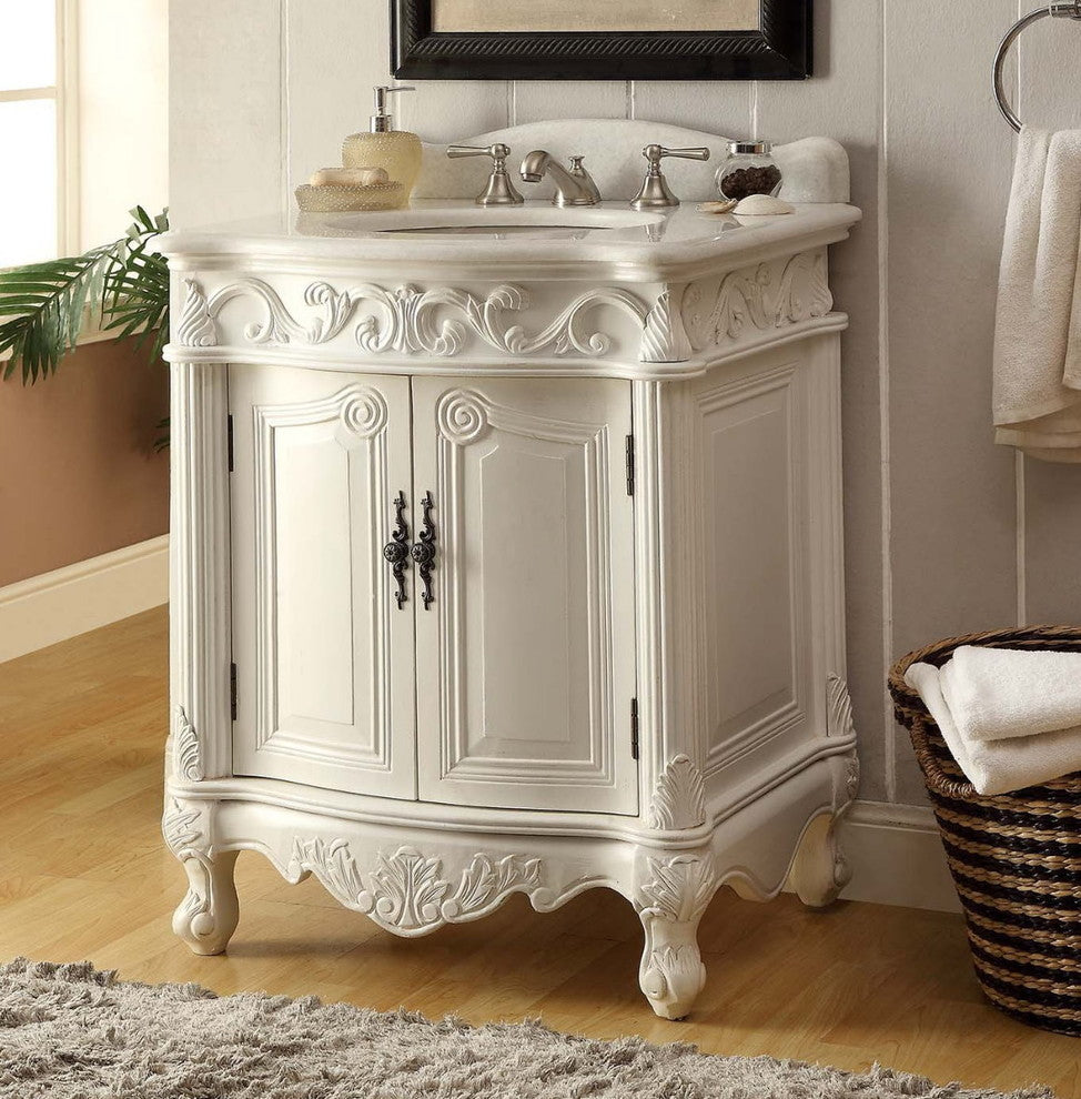 27" Antique-Style White Petite Powder Hayman Bathroom Sink Vanity