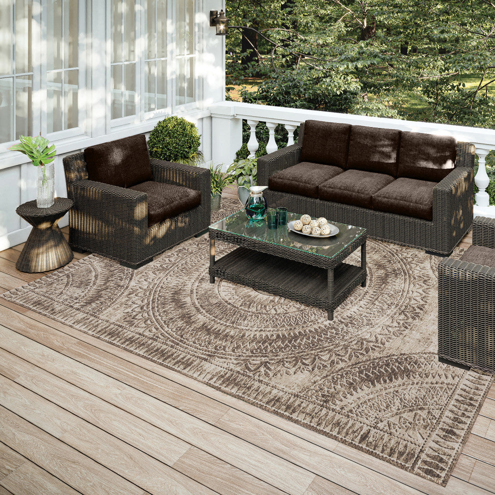 Indoor/Outdoor Sedona SN7 Taupe Machine Washable 3' x 5' Rug