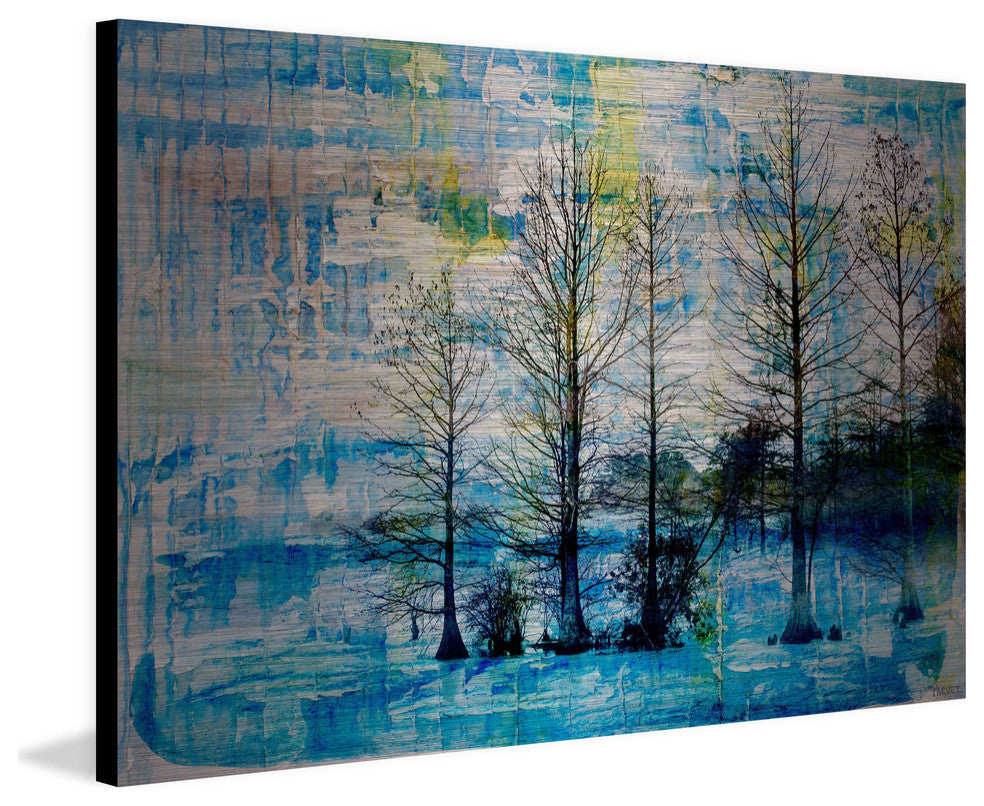 "Fir Trees Blue" Painting Print on Brushed Aluminum, 36"x24"