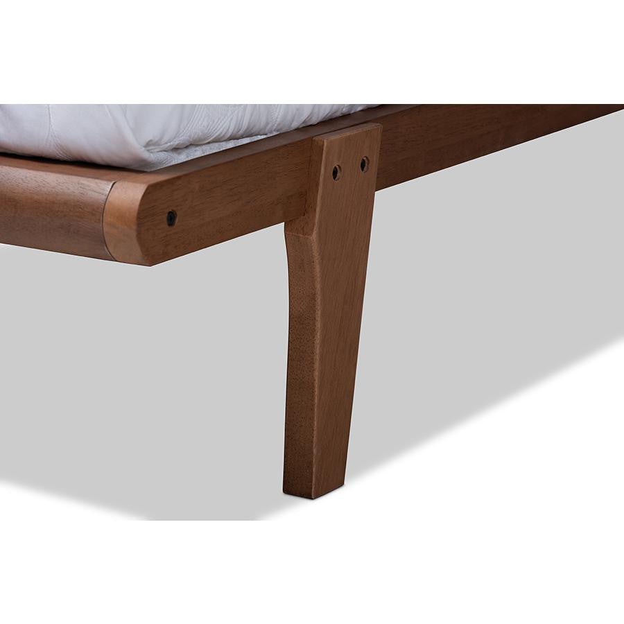 Kaia Mid-Century Modern Walnut Brown Finished Wood King Size Platform Bed Frame