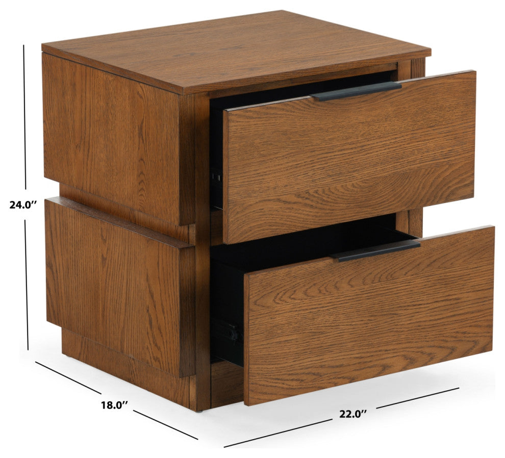 Safavieh Couture Titus 2 Drawer Nightstand, Medium Oak