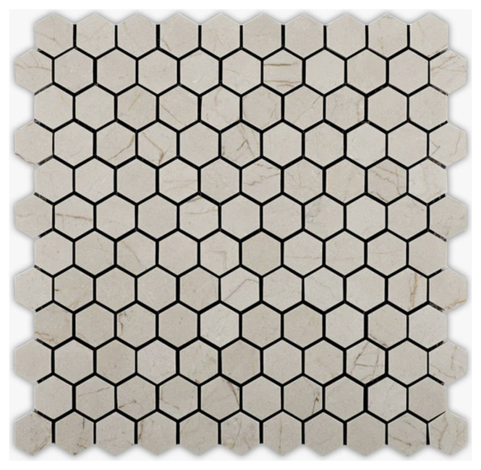 Crema Marfil Honed 1" Hexagon Marble Mosaic