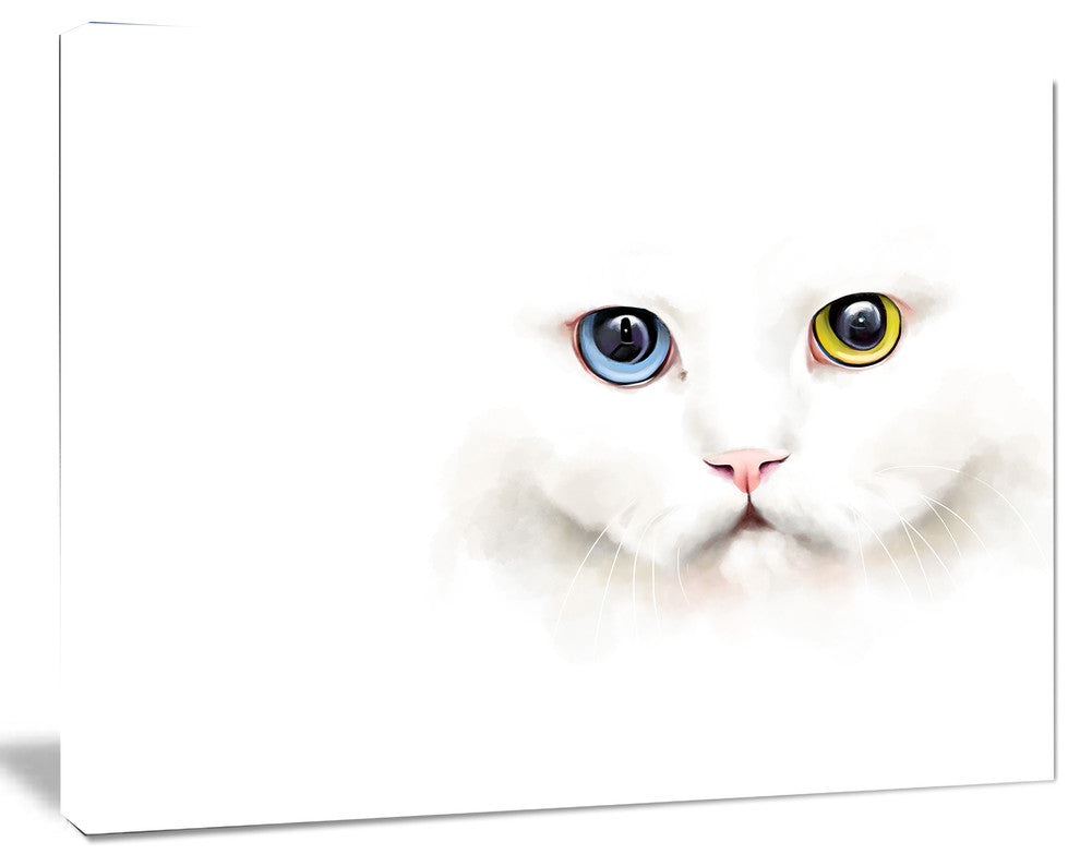 Portrait of Cute White Kitten, Large Animal Canvas Artwork, 40"x30"