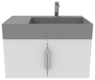 CastelloUSA Amazon 30" Right Wall Mounted Bathroom Vanity Set, White, Gray Top, Brushed Nickel