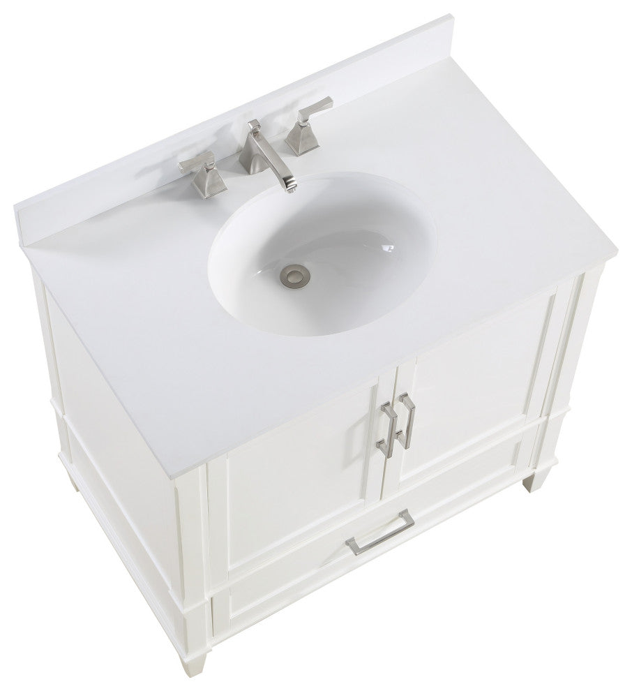 Montauk Bathroom Vanity, Pure White With White Quartz, 36"