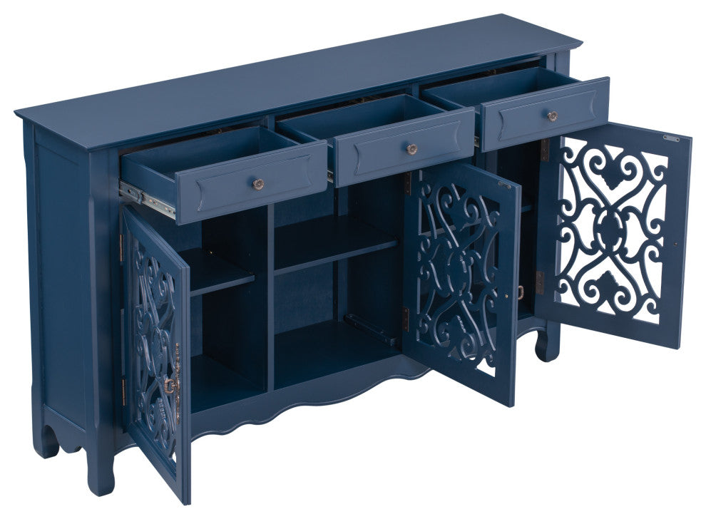 60-inch Wood Sideboard with Adjustable Shelves, Navy Blue, 60" X 13"