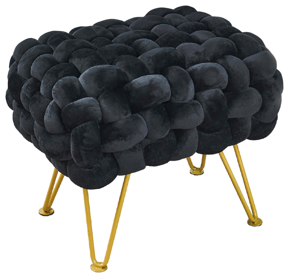 Velvet Pouf Stool Ottoman, Black, 27''x20''x20''