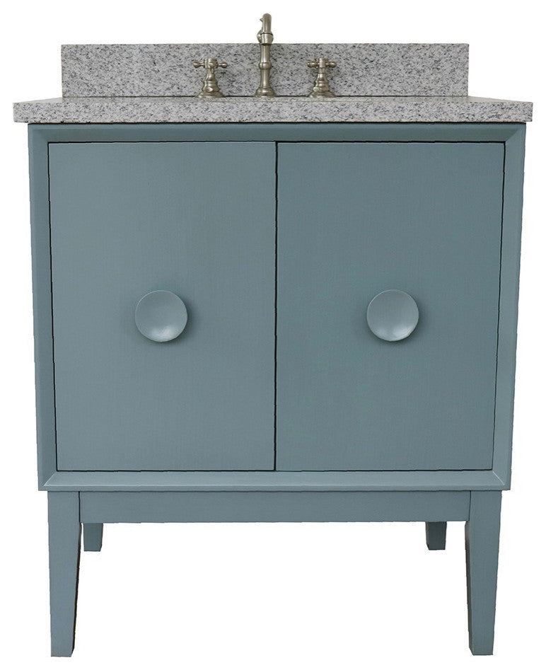 31" Single Vanity, Aqua Blue Finish With Gray Granite Top