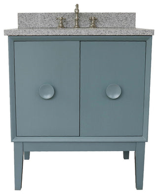 31" Single Vanity, Aqua Blue Finish With Gray Granite Top