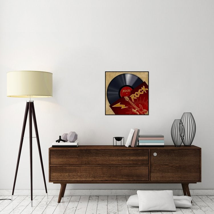 "Vinyl Club, Rock" Framed Canvas Giclee by Steven Hill, 25x25"