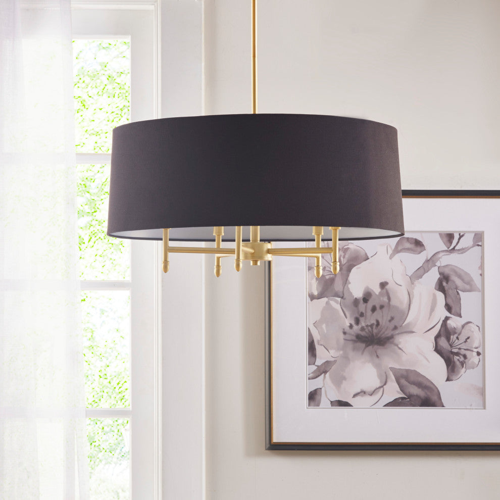 Hampton Hill 5-Light Dimmable Adjustable Height Chandelier, Gold/Black