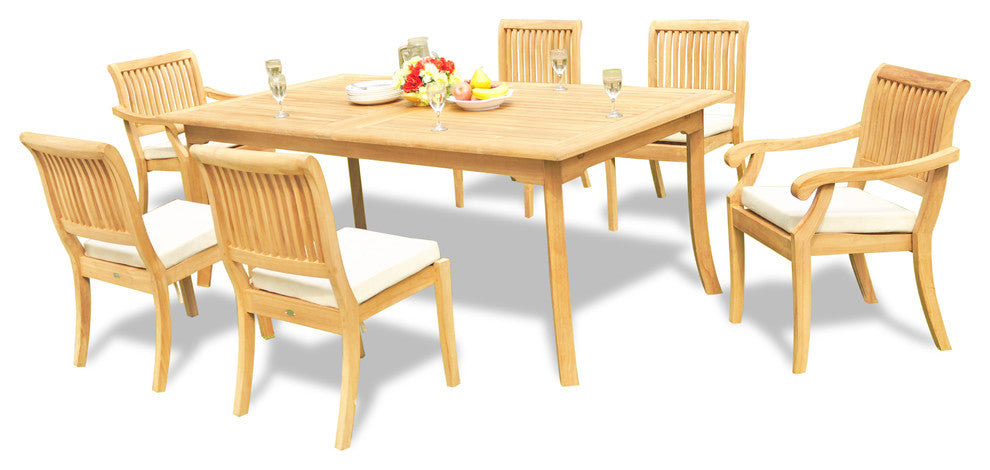 7-Piece Outdoor Teak Dining Set: 83" Rectangle Table, 6 Arbor Stacking Chairs