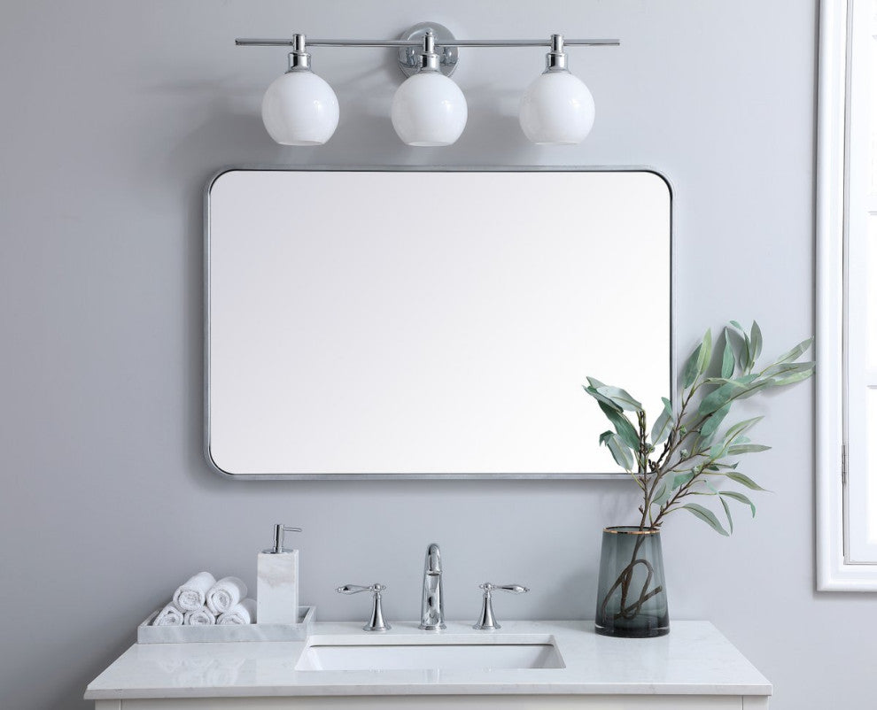 Ellis Soft Corner Metal Rectangular Mirror, Silver, 24"x36"