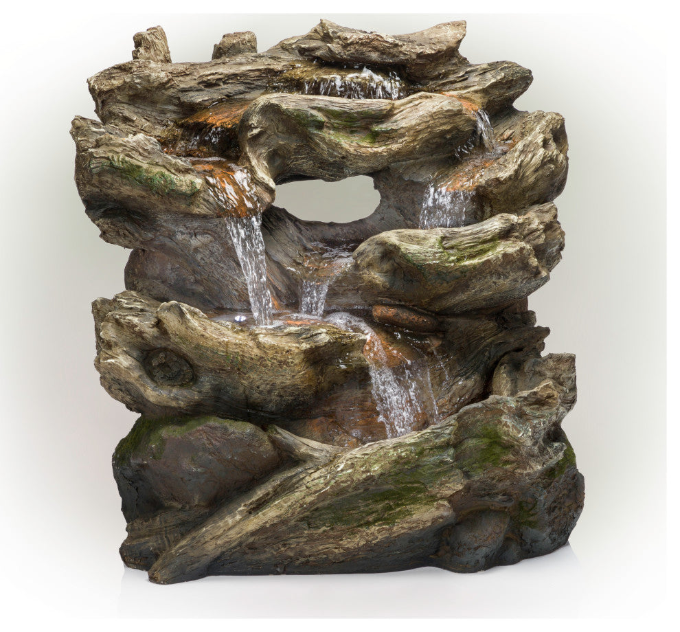 Alpine Rainforest Tiered Fountain With LED Lights, 31" Tall