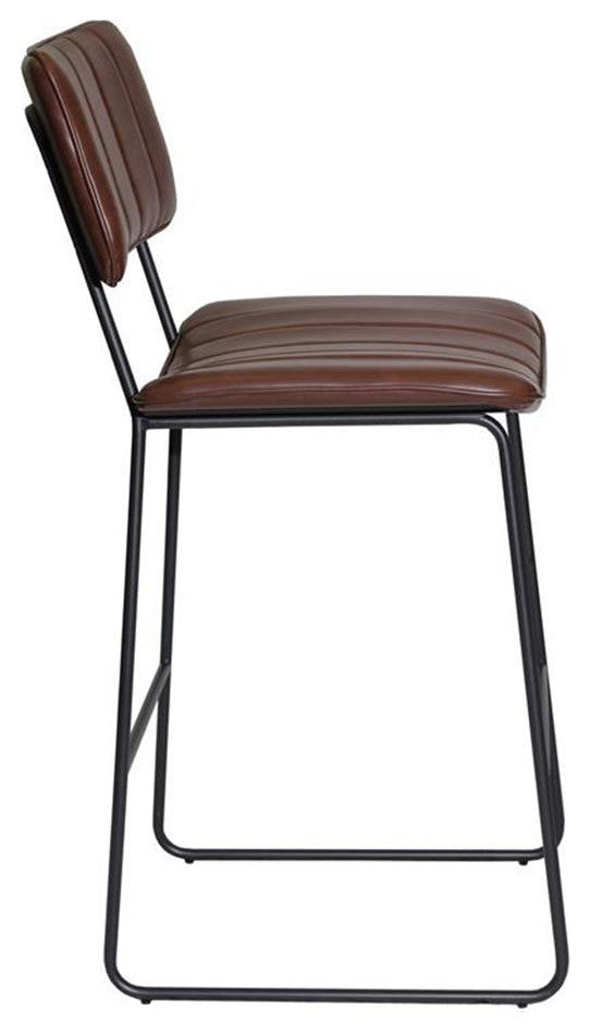 Bowery Hill Mid-Century Metal & Faux Leather Commercial Grade Bar Stool in Brown