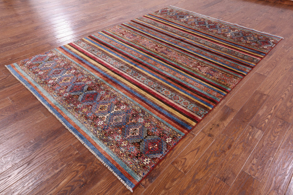 6' 8" X 9' 10" Khorjin Super Kazak Handmade Wool Rug Q10752