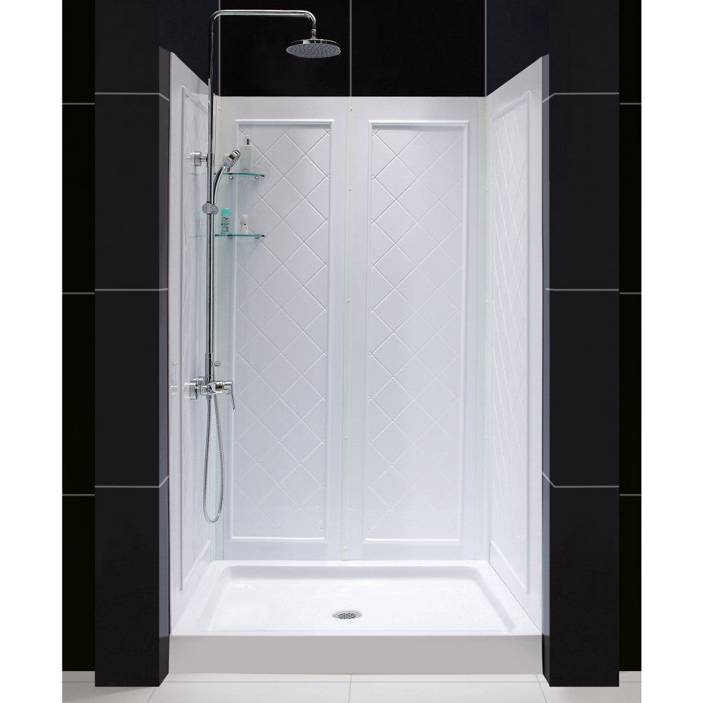 DreamLine 32x48x76 3/4 CD Acrylic Shower Base, QWALL-5 Backwall Kit White