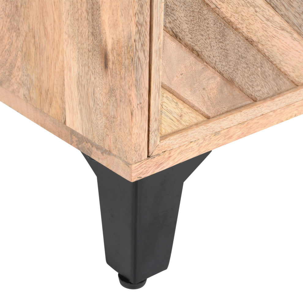 GDF Studio Vintage Hand-Crafted Line Wood Nightstand with Drawer, Natural