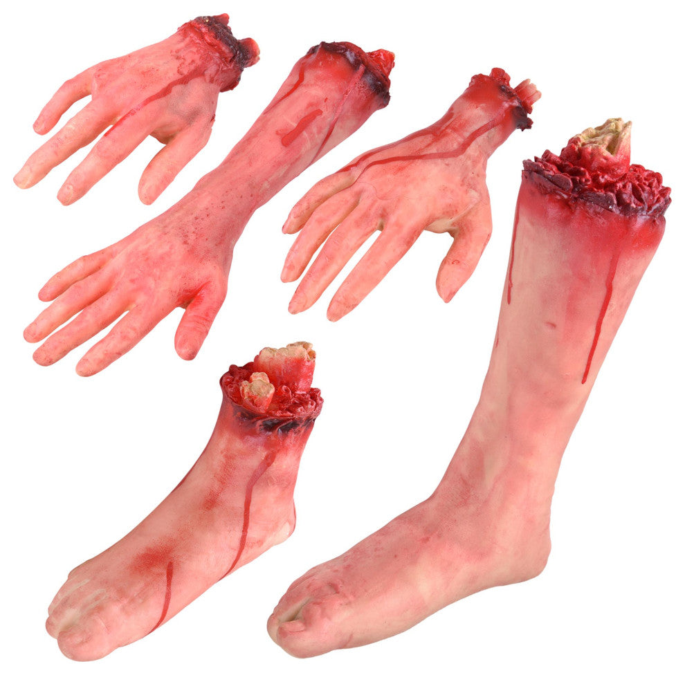 5pcs Severed Hands Feet Prank Props Bloody Broken Body  Halloween Decoration