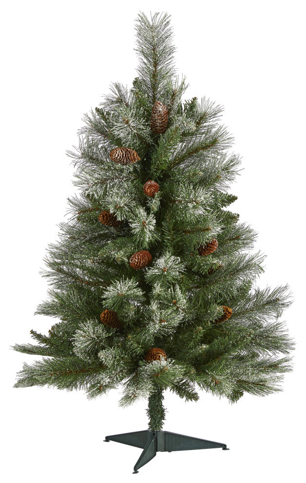3' Snowed French Mountain Pine Faux Xmas Tree W/Bendable Branches & Pinecones