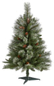 3' Snowed French Mountain Pine Faux Xmas Tree W/Bendable Branches & Pinecones