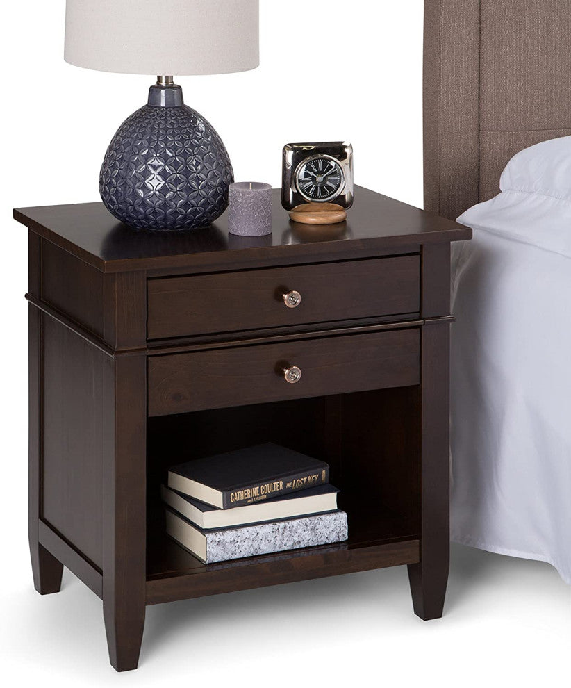 Wide Night Stand, Bedside table Dark Tobacco Brown SOLID WOOD