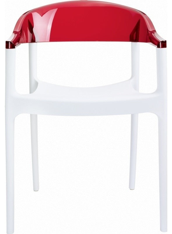 Carmen Modern Dining Chair White Seat Transparent Red Back, Set of 2, Red