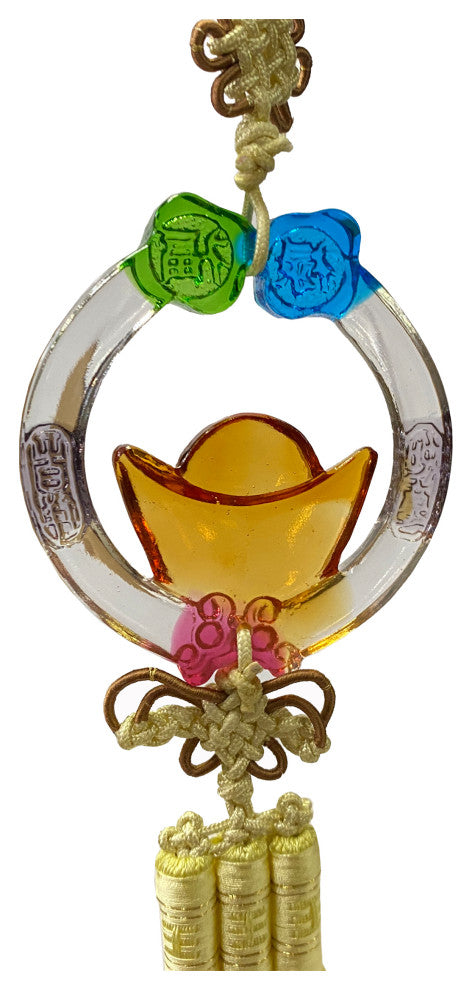 Crystal Glass Fengshui Fortune Mix Color Ingot Round Pendant Decor Tassel ws2209