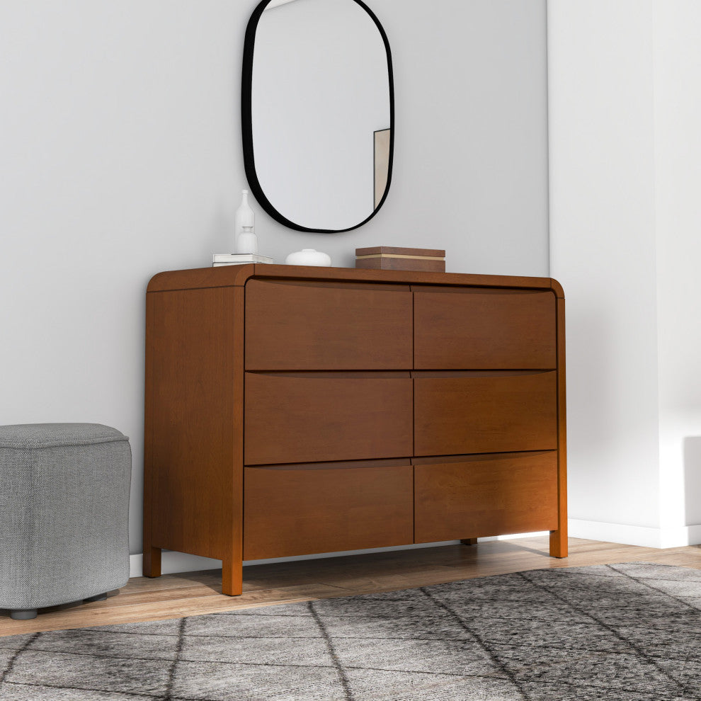 Danbury Mid Century Modern Walnut Dresser With 6 Drawers