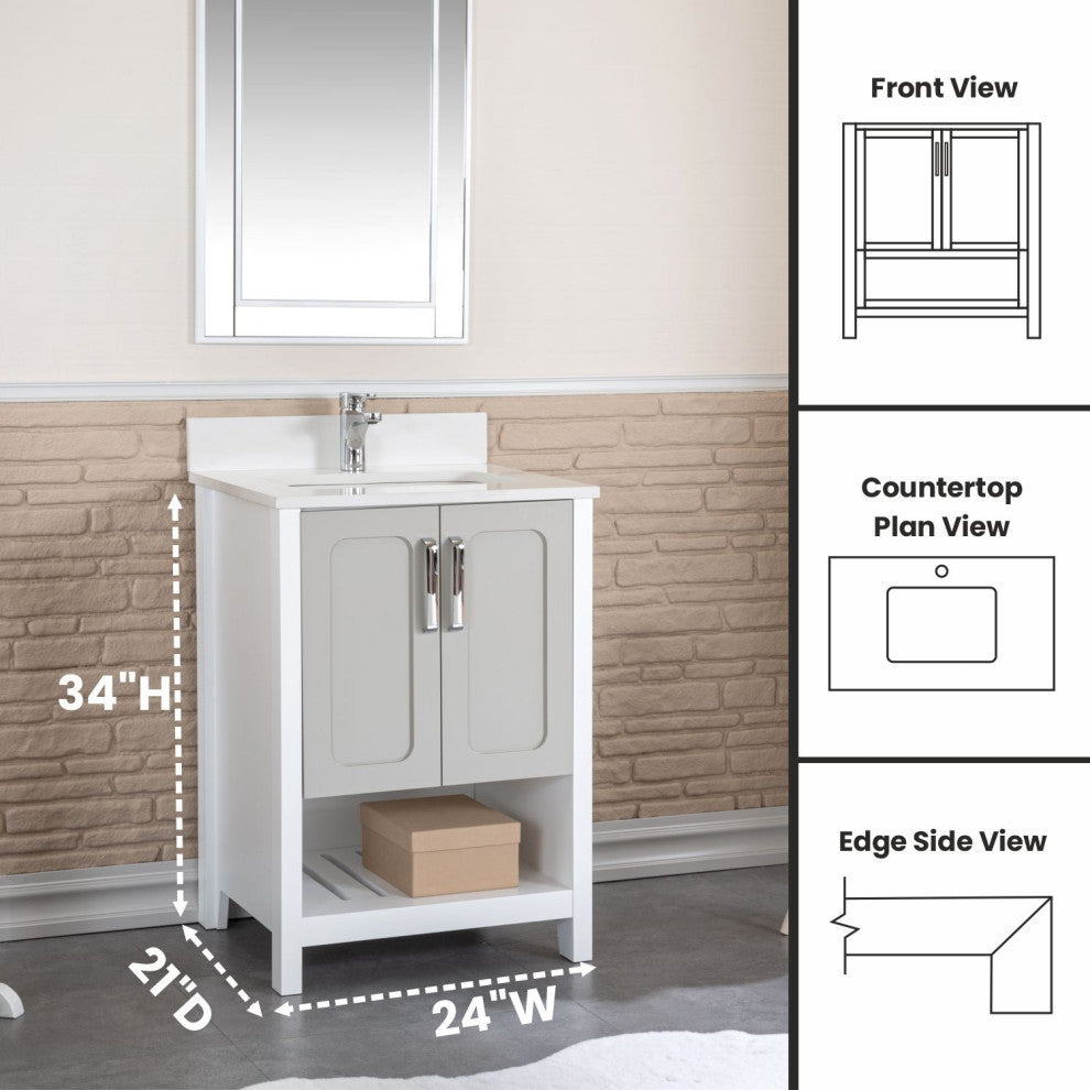 Florin Collection 24" Bathroom Vanity With Sink, Mirror, Countertop, Gray